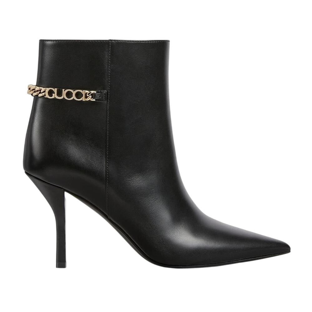 GUCCI Signoria Black Leather Ankle Boots Women's 39.5 US 9.5 New in Original Box